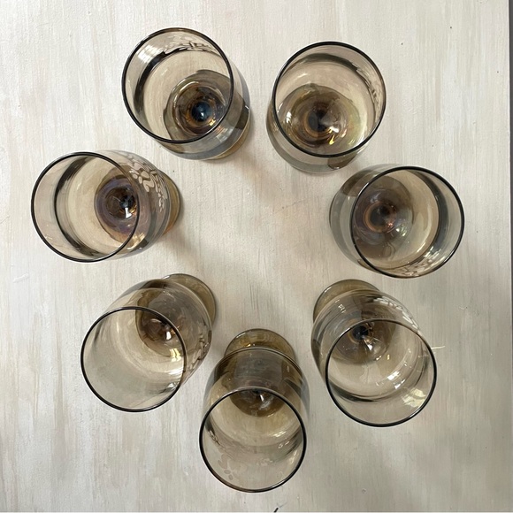 VINTAGE Pfaltzgraff Tawny Goblets with Etched Floral Accent - Set of 7 - Picture 6 of 9